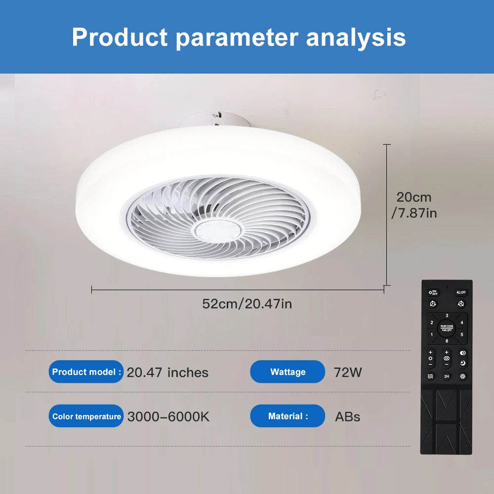 Elara 52cm Invisible-Blade Smart Ceiling Fan Light – Remote Control