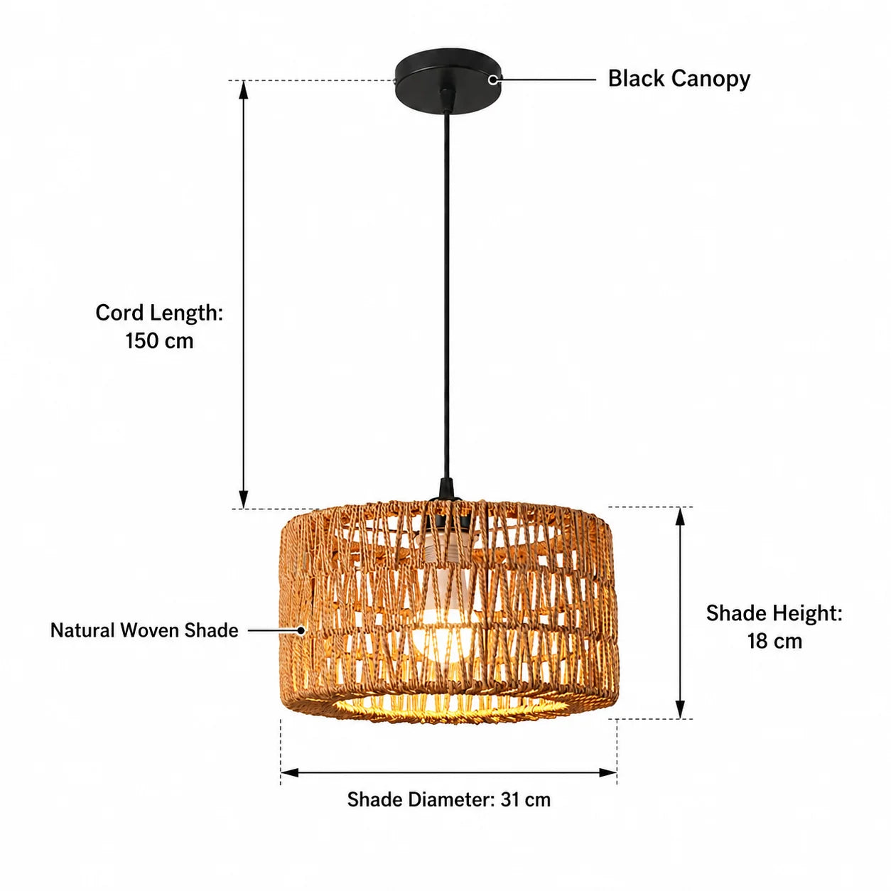 Siena 31cm Rattan Pendant Light for Dining Room – Adjustable
