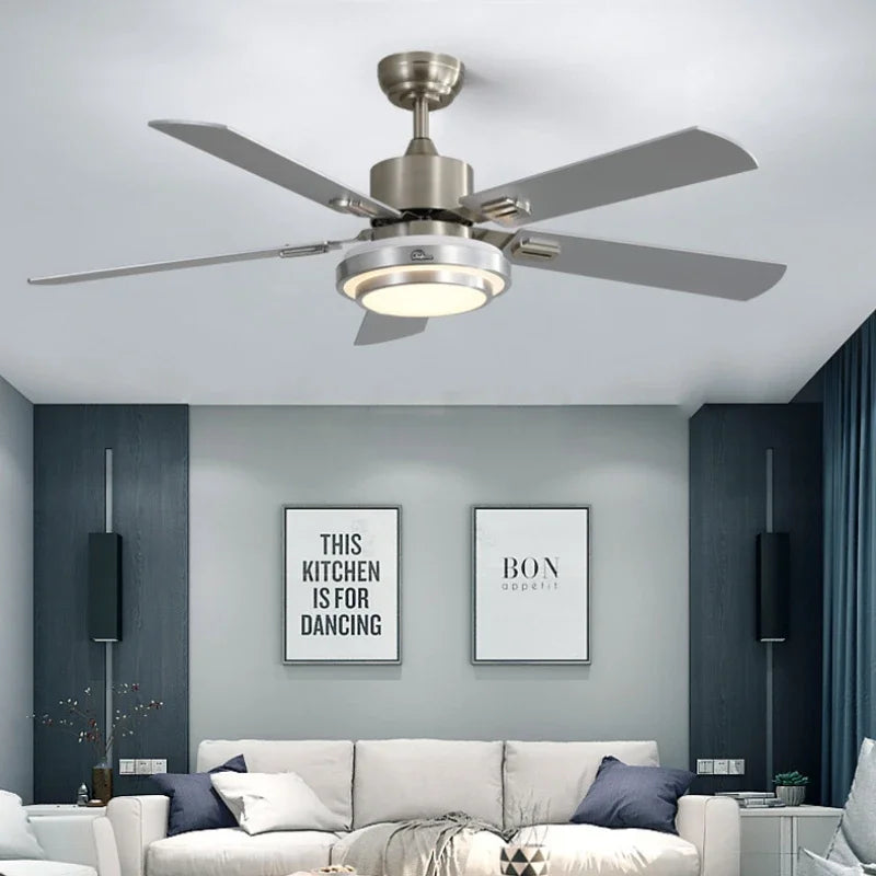 Palermo Stainless Steel Ceiling Fan with Light for Dining Room – Remote Dimming