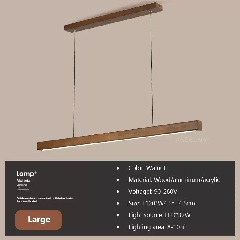 Ginevra Long Wood Pendant Light for Dining Table – Nordic