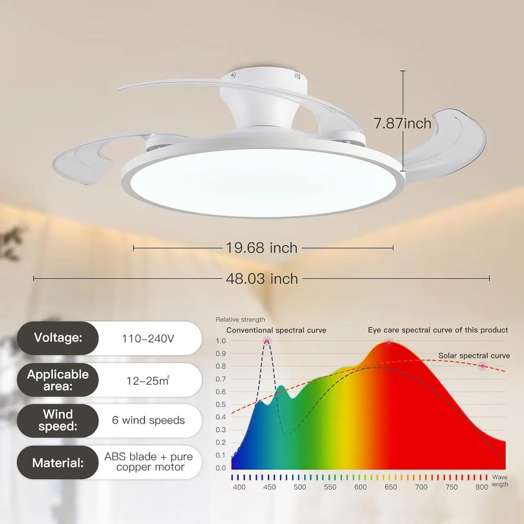 Firenze Retractable Blades Ceiling Fan with Light for Living Room – App Control