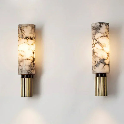 Aster Lattice Marble Wall Sconce – Italian Modern styled in a living room interior