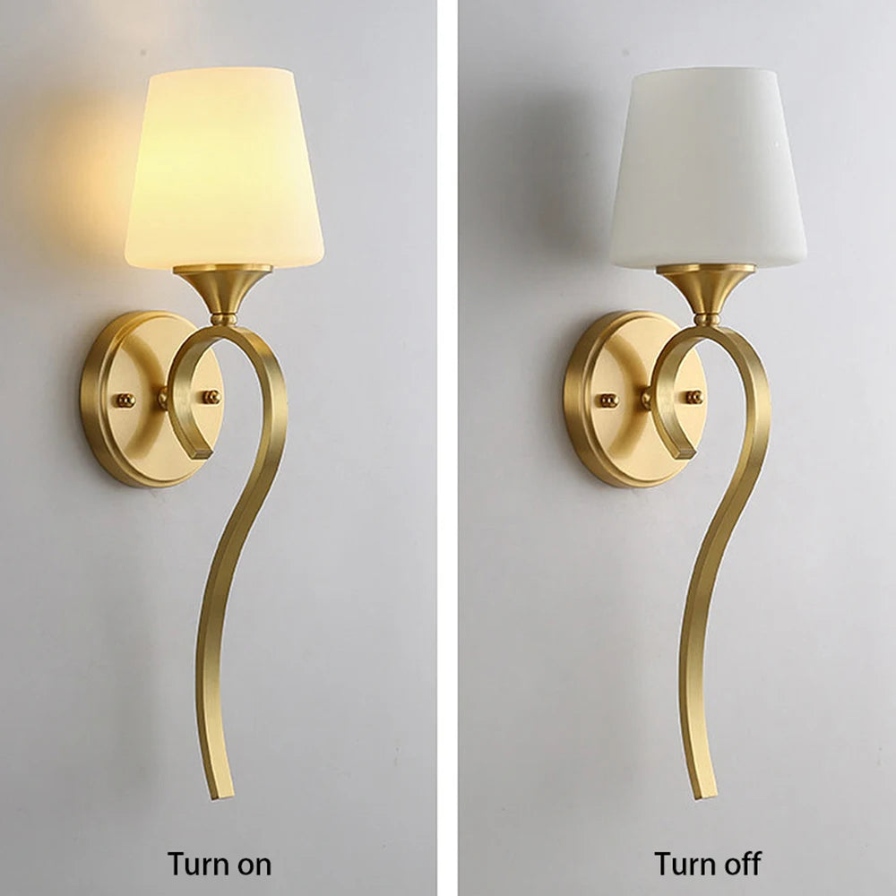 Modern Solid Brass Wall Lamp with Frosted Glass Shade LED Wall Sconce for Bedroom Living Room Corridor Home Decor Lighting