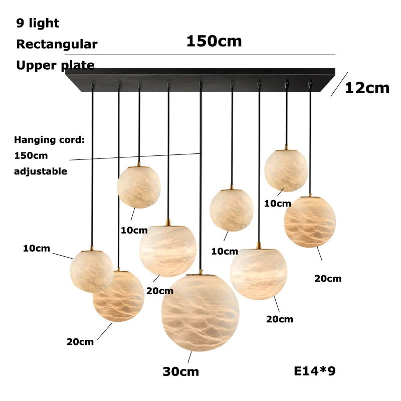 Alabaster & Marble Globe Chandelier – Modern Dimmable LED for Living Room, Bedroom & Bedside | Lunara Frame by Evenlyr