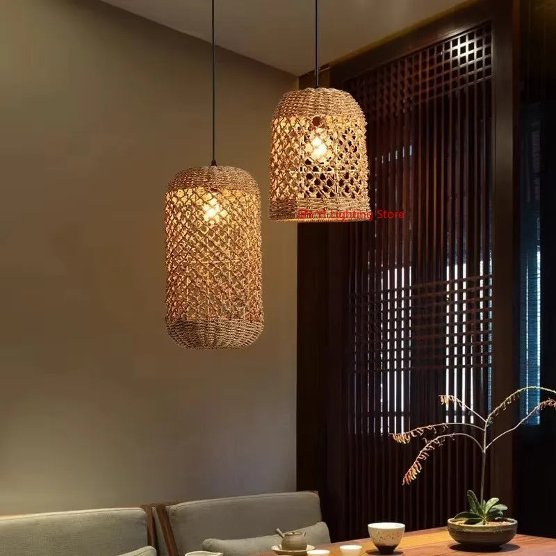 Caspian Lantern Rattan Pendant Light for Dining Room – Bamboo