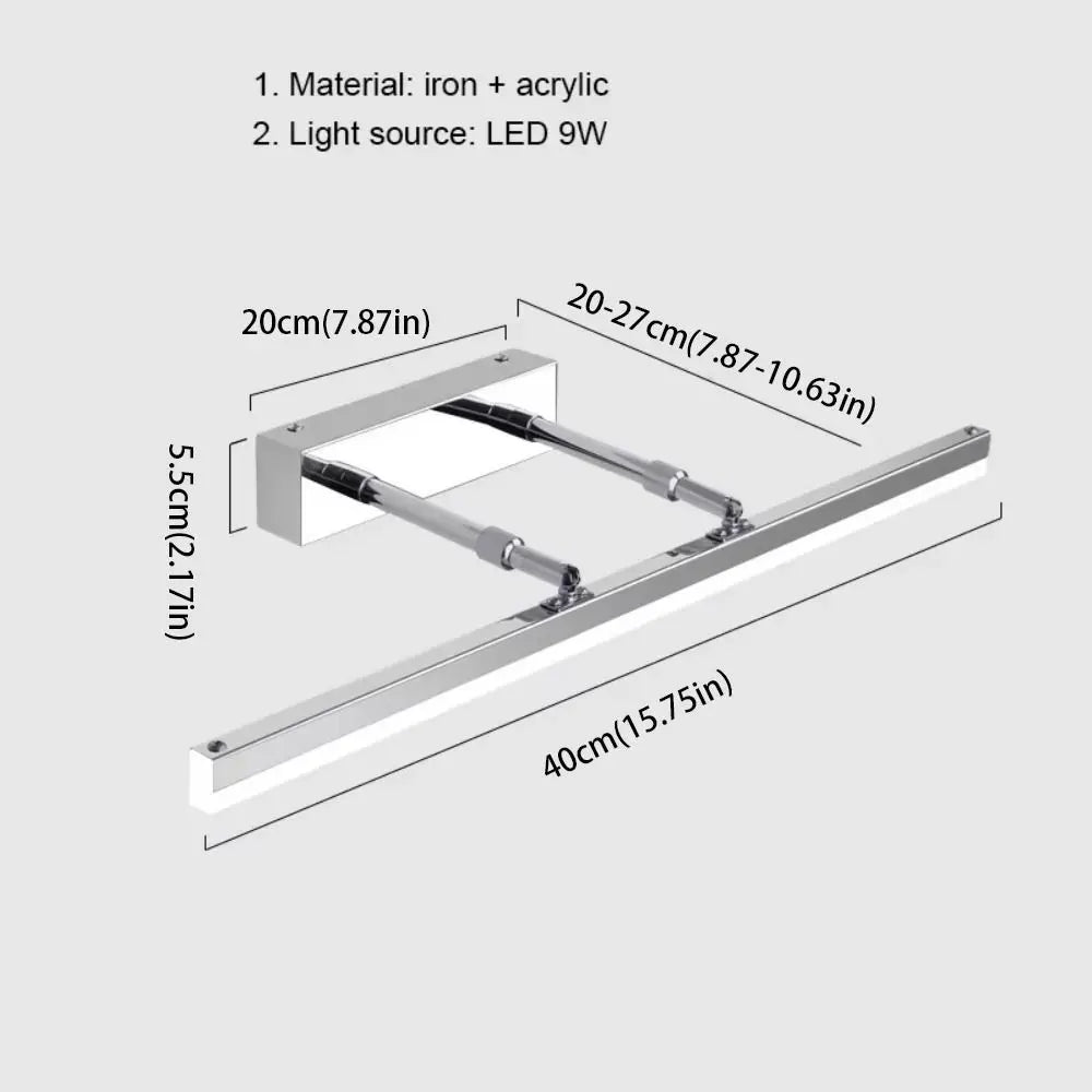 Kensley 40cm 9W Retractable No-Drill Vanity Mirror Light