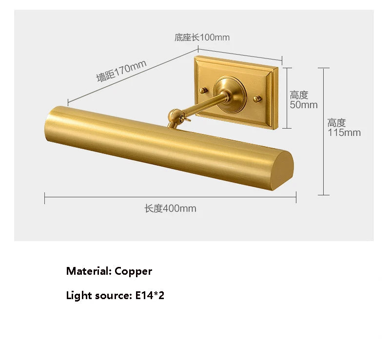 Brass Mirror Front Light Retro Bathroom Vanity Wall Light Painting Lamp Interior Decoration Lamp