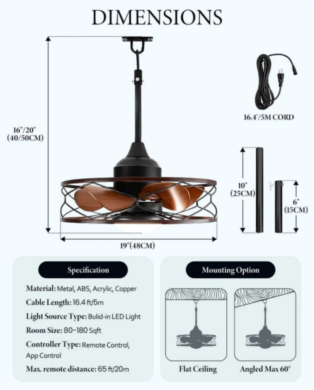 Palermo IP65 Outdoor Ceiling Fan Light for Patio – Remote Control