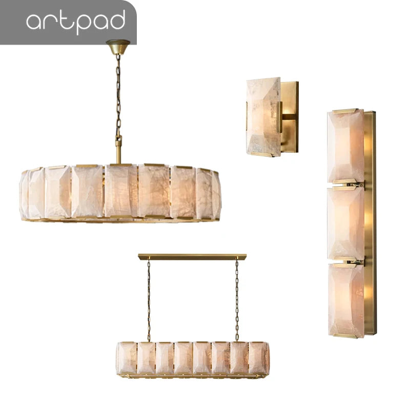 Alabaster & Marble Chandelier – Modern Minimalist Dimmable LED for Dining Room, Living Room, Kitchen Island | Ilyra Crest by Evenlyr