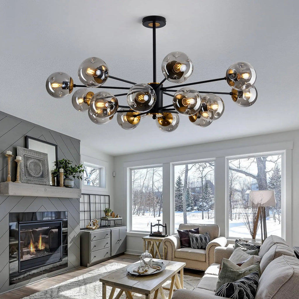 Glass Globe Chandelier – Nordic Modern LED for Living Room, Dining Room & Kitchen | Virelle Veil by Evenlyr
