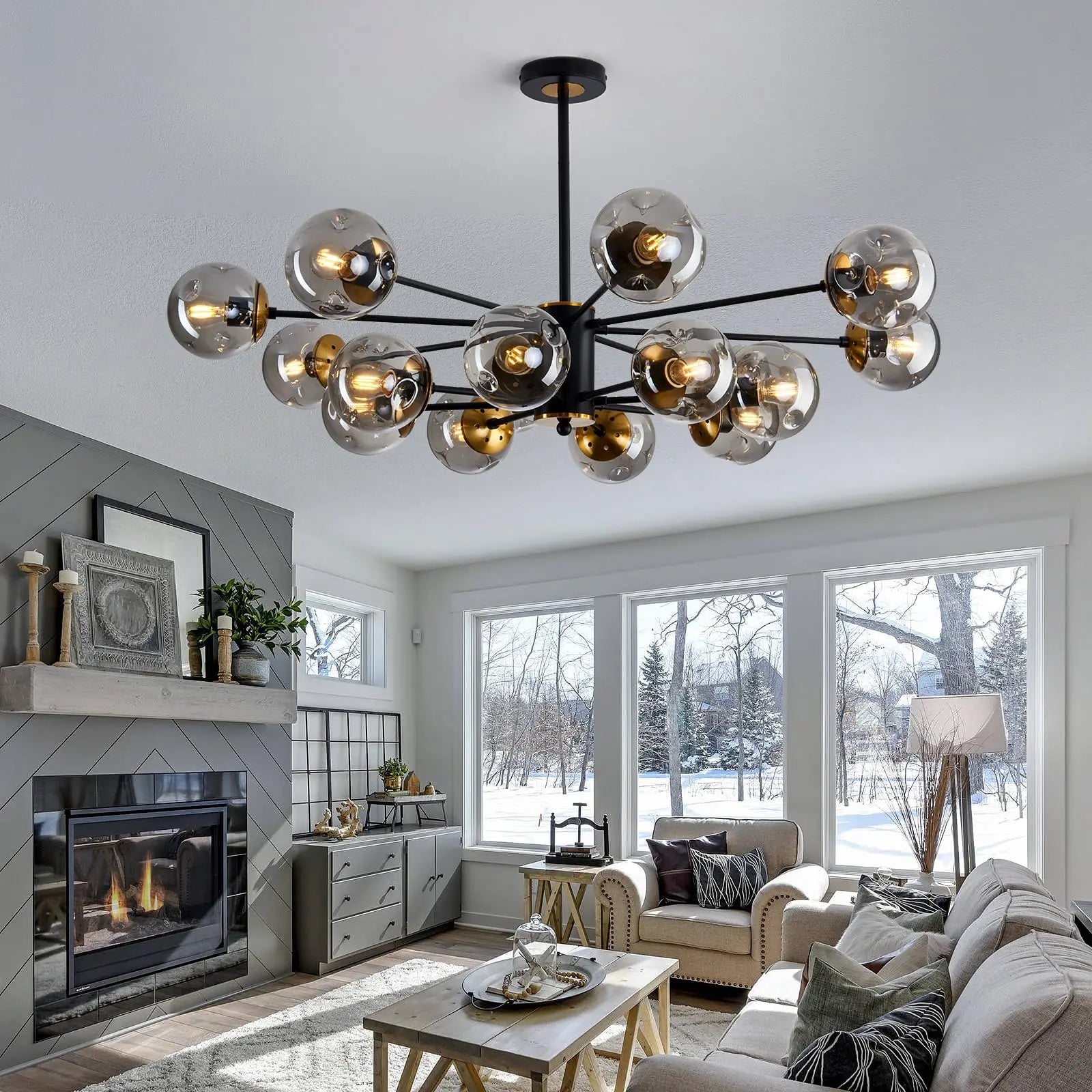 Glass Globe Chandelier – Nordic Modern LED for Living Room, Dining Room & Kitchen | Virelle Veil by Evenlyr