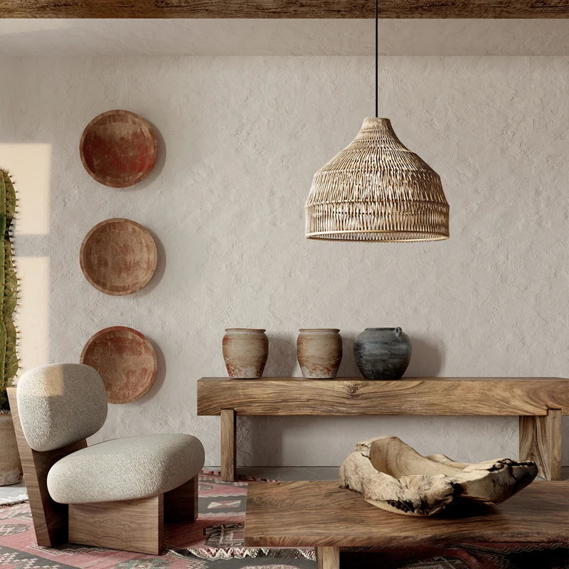 Rattan Pendant Light – Vintage Modern for Kitchen Island, Dining Room, Restaurant | Liora Beam by Evenlyr