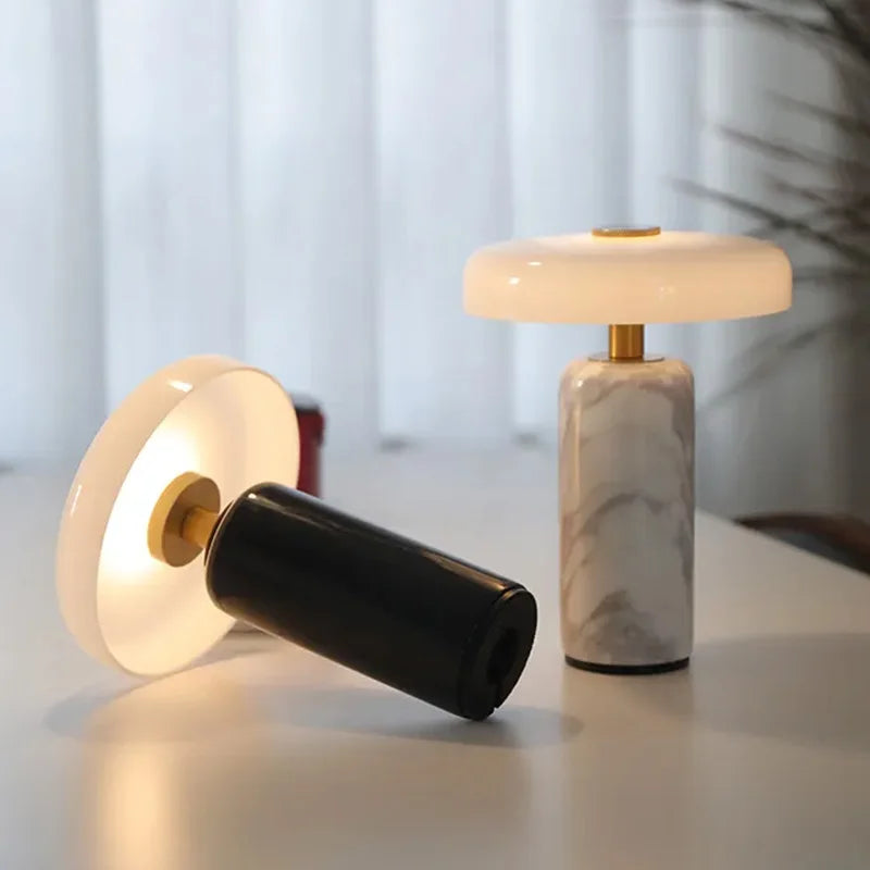 Marble & Glass Table Lamp – Modern Minimalist Cordless Rechargeable for Bedside, Desk & Office, Living Room | Elowen Grove by Evenlyr