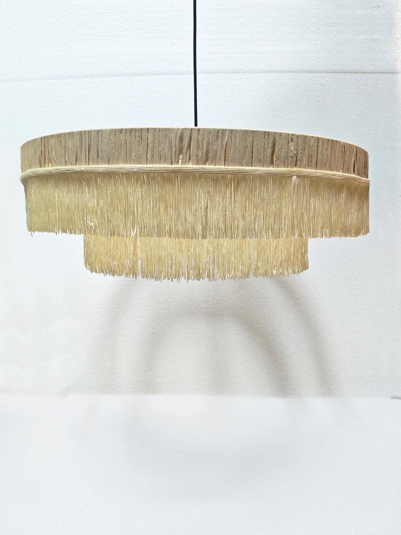 Rattan & Fabric Chandelier – Organic Modern for Dining Room, Living Room, Foyer | Zaria Dome by Evenlyr