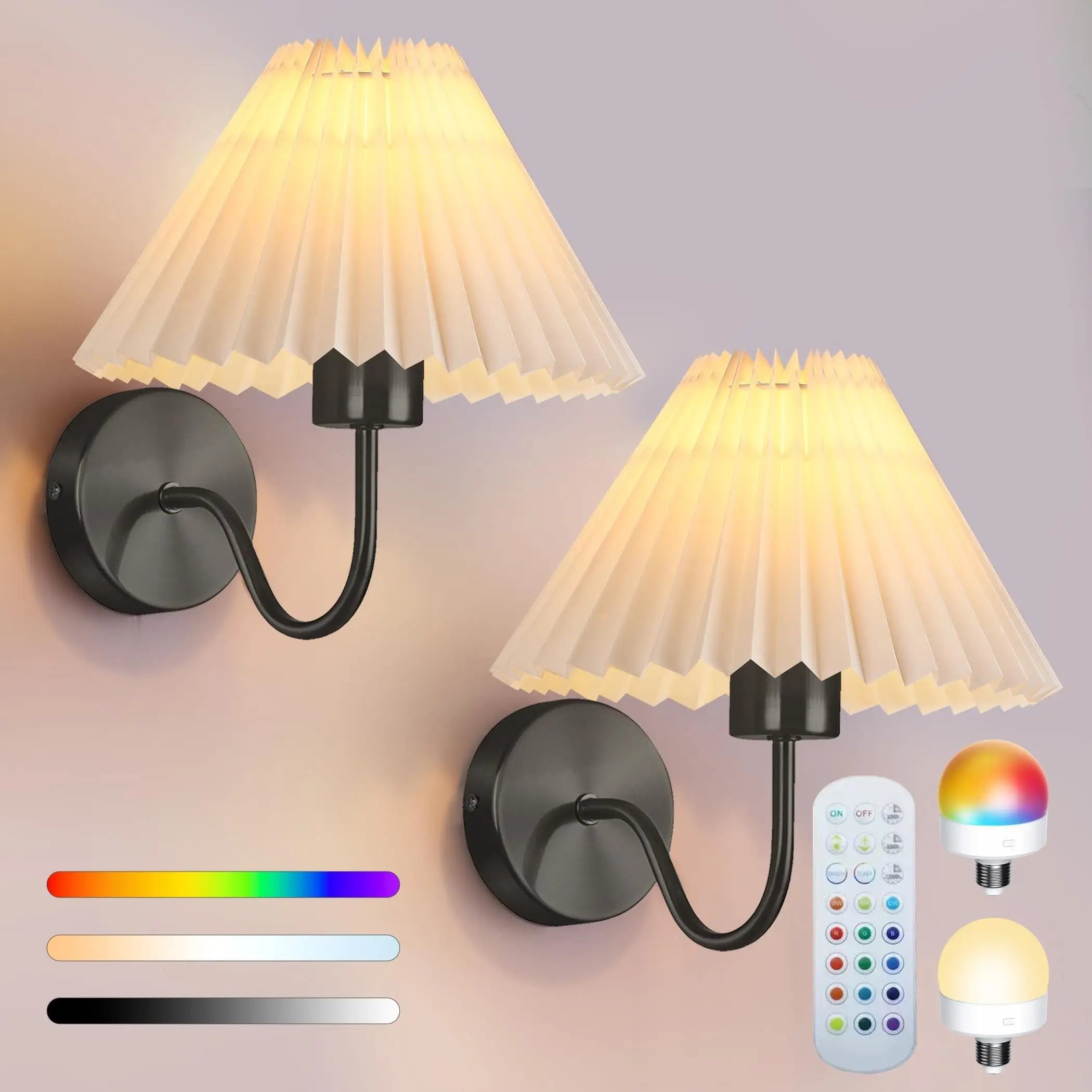 Elara Rechargeable RGB Wall Sconce Set – 2 Pack Remote