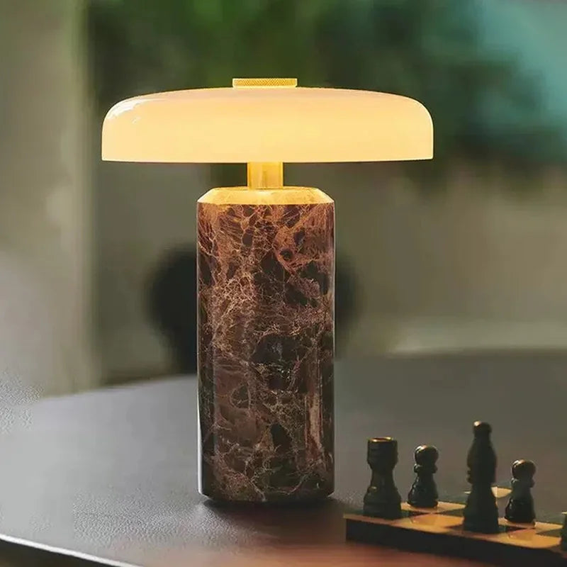 Marble & Glass Table Lamp – Modern Minimalist Cordless Rechargeable for Bedside, Desk & Office, Living Room | Elowen Grove by Evenlyr