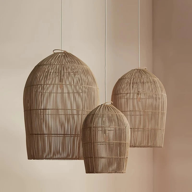 Rattan Chandelier – Wabi-Sabi Japanese for Dining Room, Living Room, Foyer | Halcyon Beam by Evenlyr