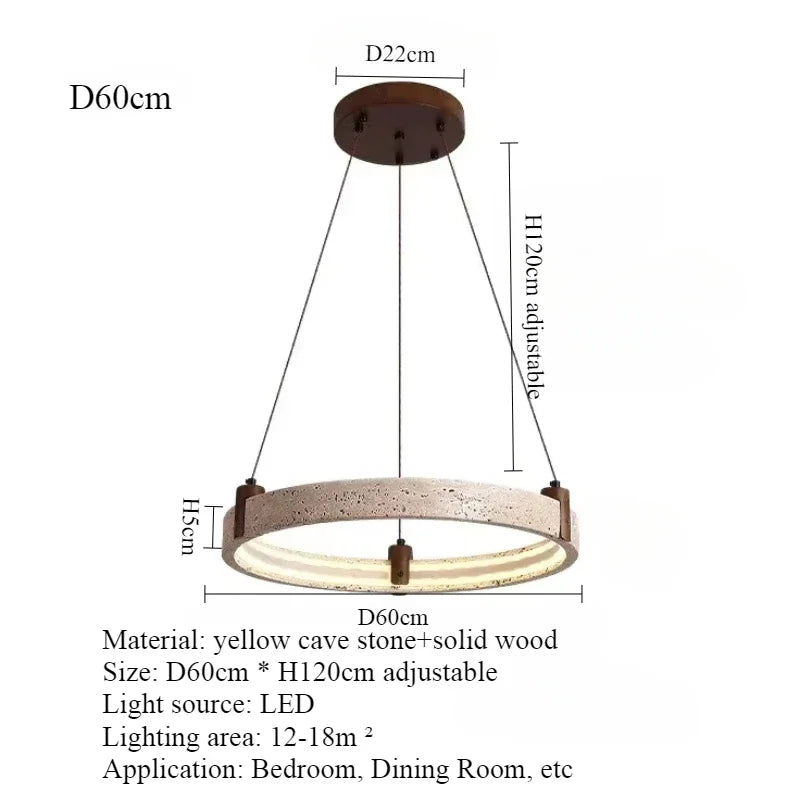 Travertine Round Pendant Light – Wabi-Sabi Minimalist LED for Living Room | Maris Arc by Evenlyr