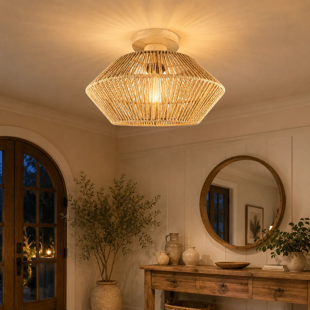 Firenze Rattan Flush Mount Ceiling Light for Living Room – detail view 6