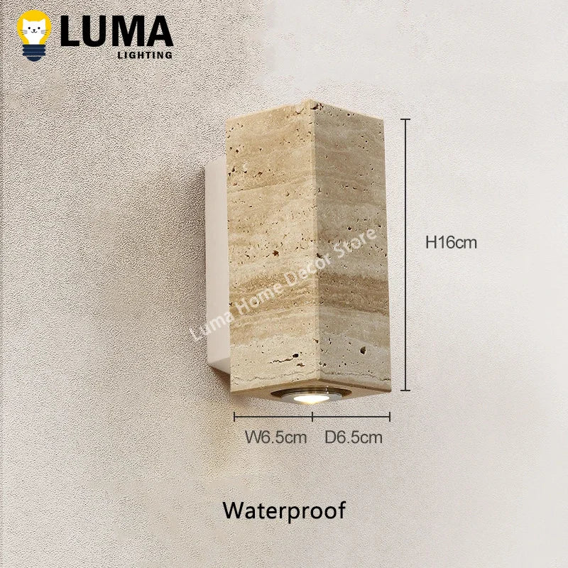 Caspian Travertine Stone Outdoor Wall Sconce for Exterior Corridor