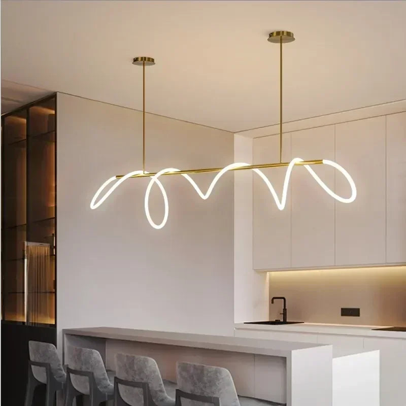 Metal Linear Chandelier – Modern LED Linear for Dining Room & Kitchen, Restaurant & Café | Alora Veil by Evenlyr