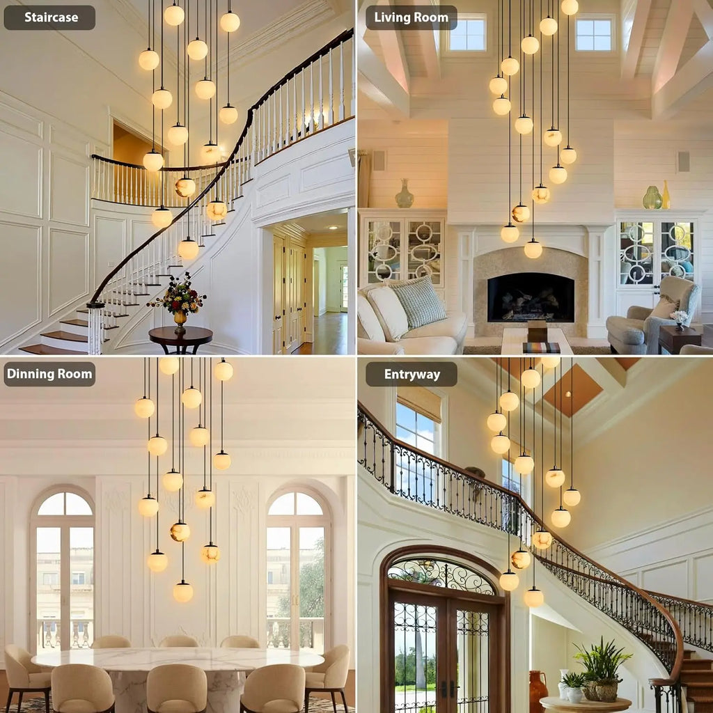 Alabaster & Marble Chandelier – Modern Minimalist for Living Room, Foyer, Staircase | Maris Line by Evenlyr