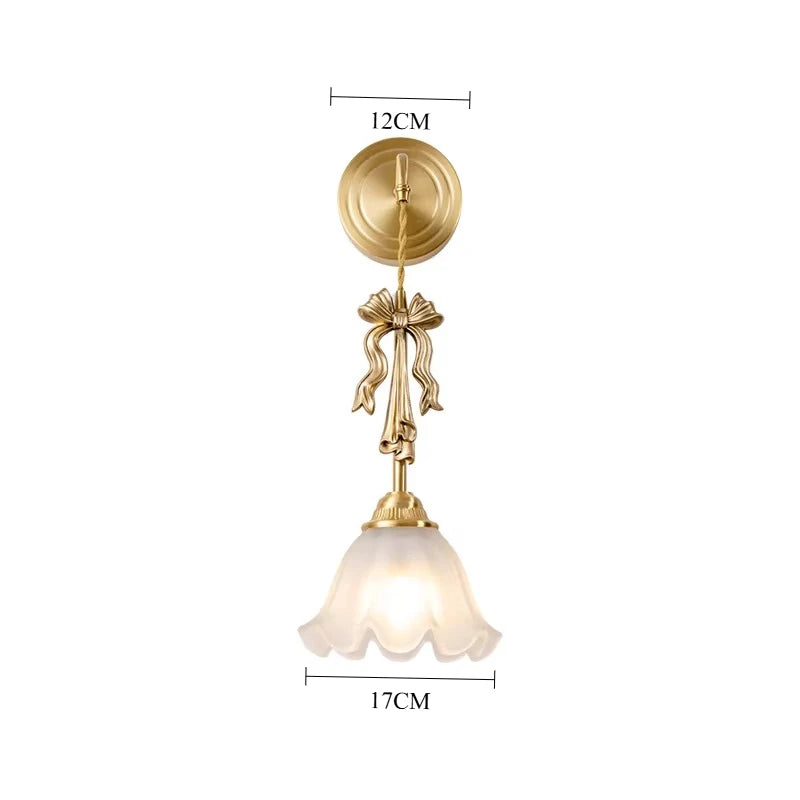 French Medieval Style Bow Wall Lamp LED Brass Retro Girl Bedroom Headboard Hanging Line Light Living Room Corridor Study Sconces