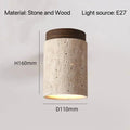 Travertine & Wood Round Flush Mount Ceiling Light – Japanese LED for Hallway & Entryway, Living Room | Maris Contour by Evenlyr