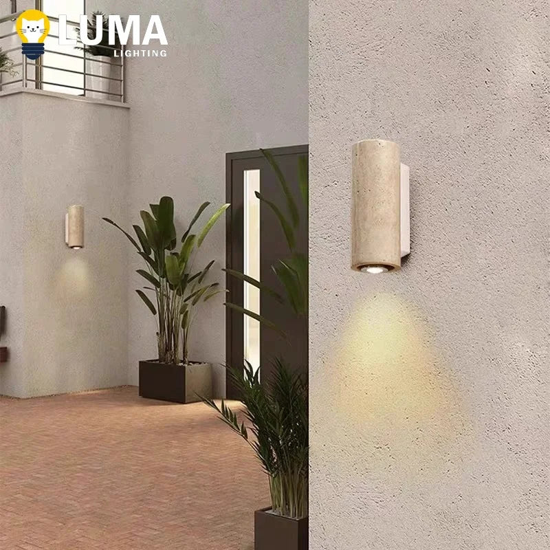 Caspian Travertine Stone Outdoor Wall Sconce for Exterior Corridor