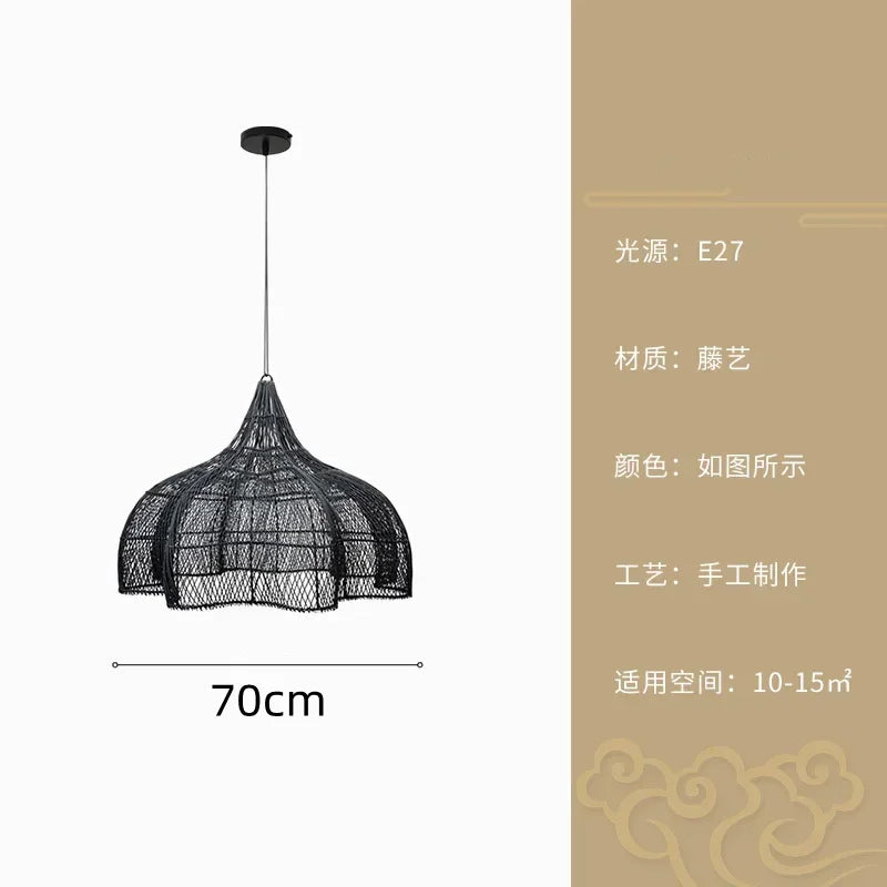 Rattan Chandelier – Wabi-Sabi Japanese for Living Room, Hotel Lobby, Bedroom | Isolde Orbit by Evenlyr