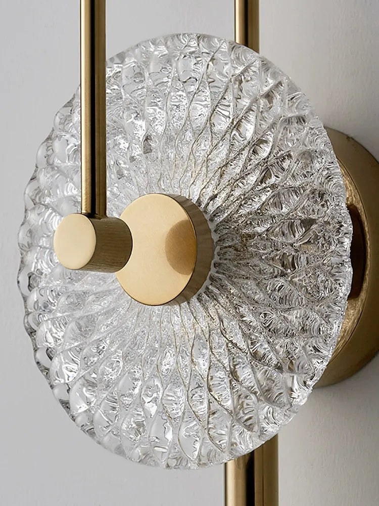Modern Luxury Round Glass Wall Sconce Brass Frame Sunburst Shade Lamp Bedroom Villa Hotel Warm Soft Indoor Home Decor Lighting