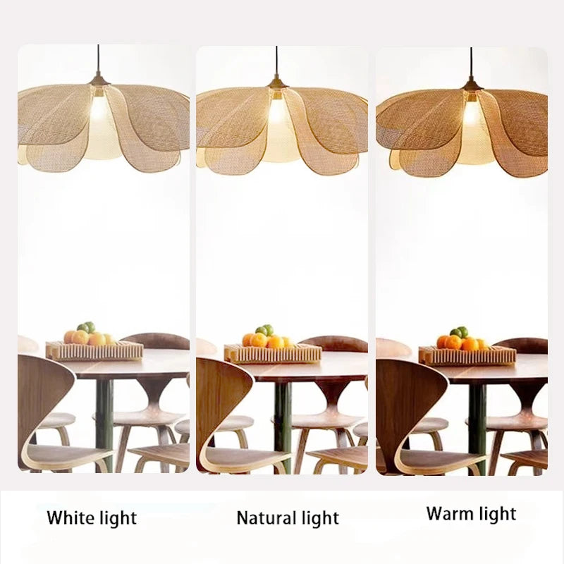 Liora Petal-Shaped Rattan Pendant Light for Tea Room – 3-Color