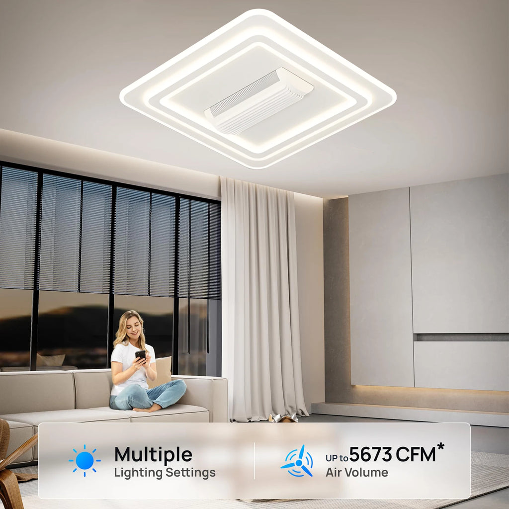 Juniper Bladeless Design Ceiling Fan with Light for Bedroom & Living Room – Remote Control