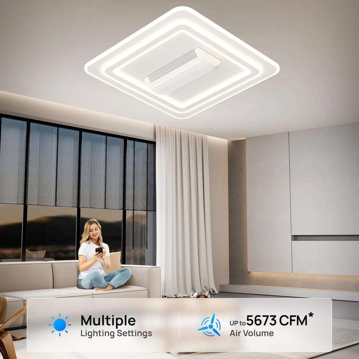 Juniper Bladeless Design Ceiling Fan with Light for Bedroom & Living Room – Remote Control