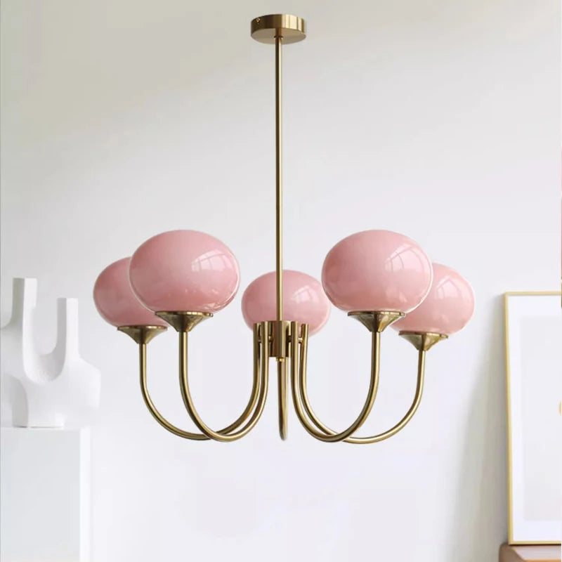 Liora Pink Bauhaus Glass Chandelier for Bedroom – Mid-Century