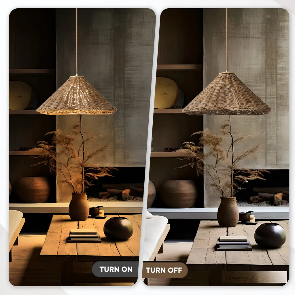 Rattan & Wood Chandelier – Organic Modern for Dining Room, Living Room, Kitchen Island | Solenne Orbit by Evenlyr