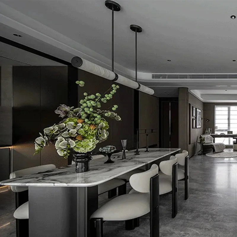 Alabaster & Marble Chandelier – Modern Minimalist Linear LED for Dining Room, Kitchen Island, Living Room | Lucienne Line by Evenlyr
