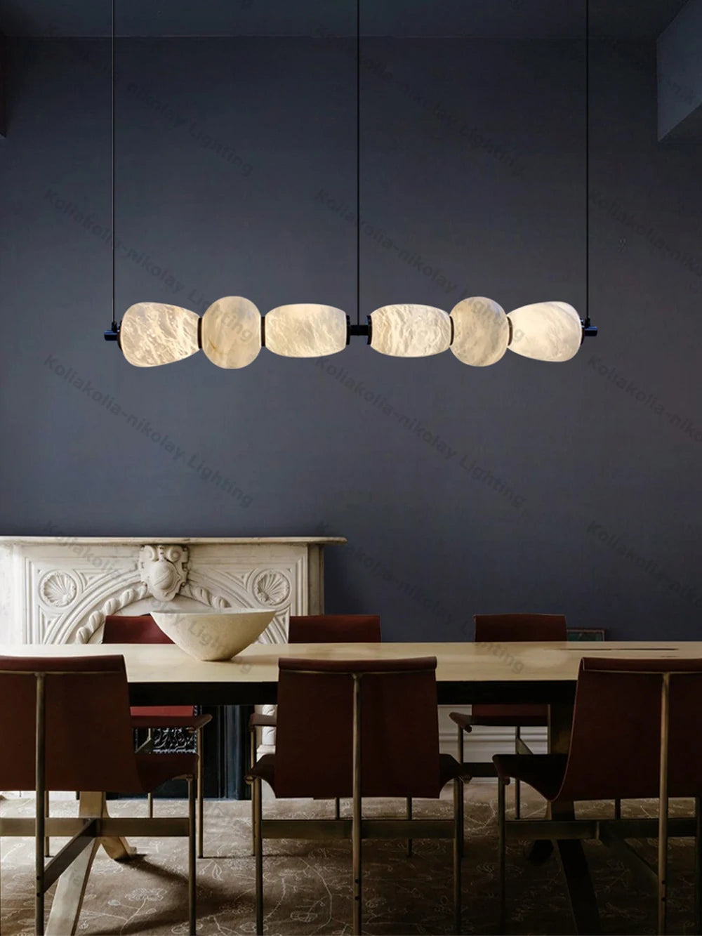 Alabaster & Marble Chandelier – Art Deco Dimmable LED for Dining Room, Living Room, Foyer | Vivienne Line by Evenlyr