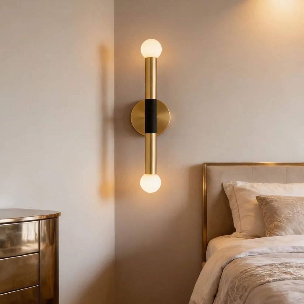 Brass Wall Sconce Modern LED Wall Lamp with Glass Shade for Bedroom Bathroom Vanity – product view