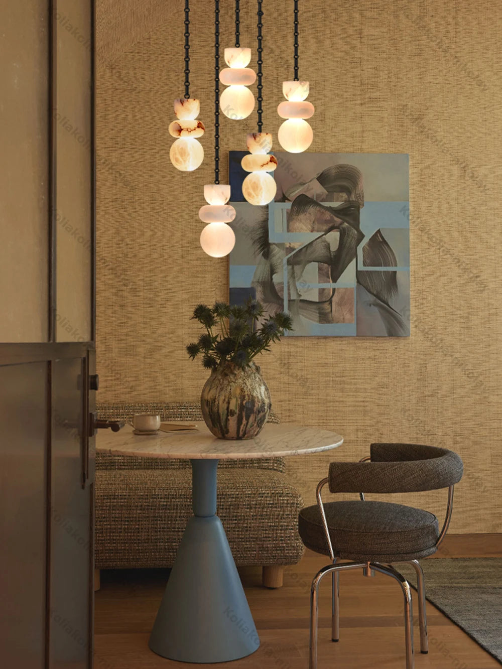 Alabaster & Marble Chandelier – Modern Dimmable LED for Living Room, Bedroom & Bedside | Maris Glow by Evenlyr