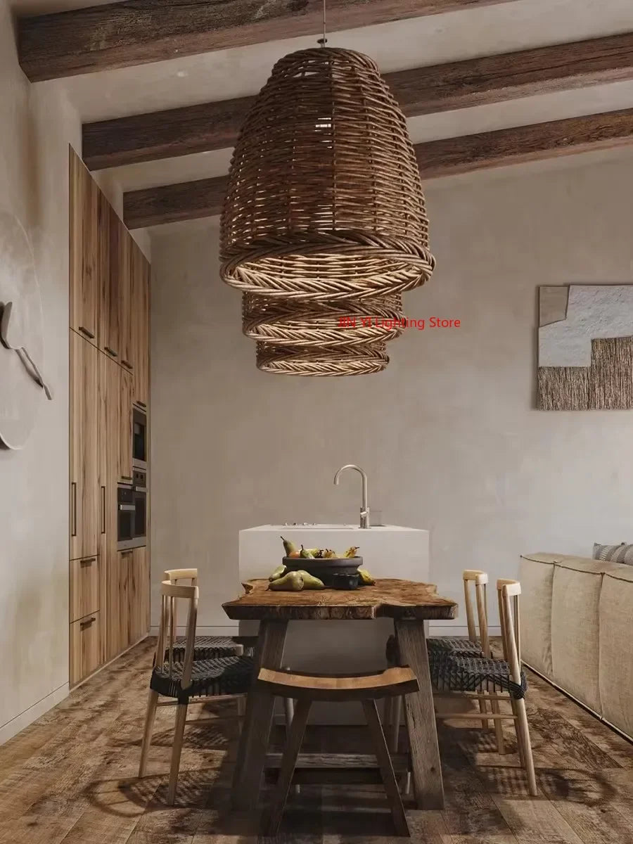 Aurelia Wabi-Sabi Rattan Pendant Light for Dining Room – Vintage