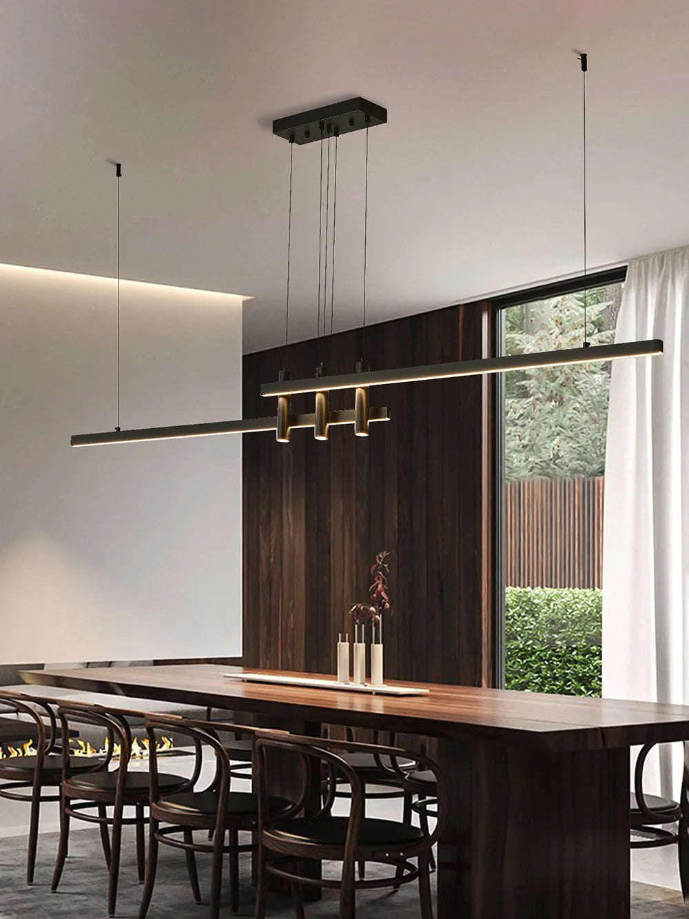 Metal Pendant Light – Modern Minimalist Linear LED for Kitchen Island, Dining Room, Restaurant | Maris Halo by Evenlyr