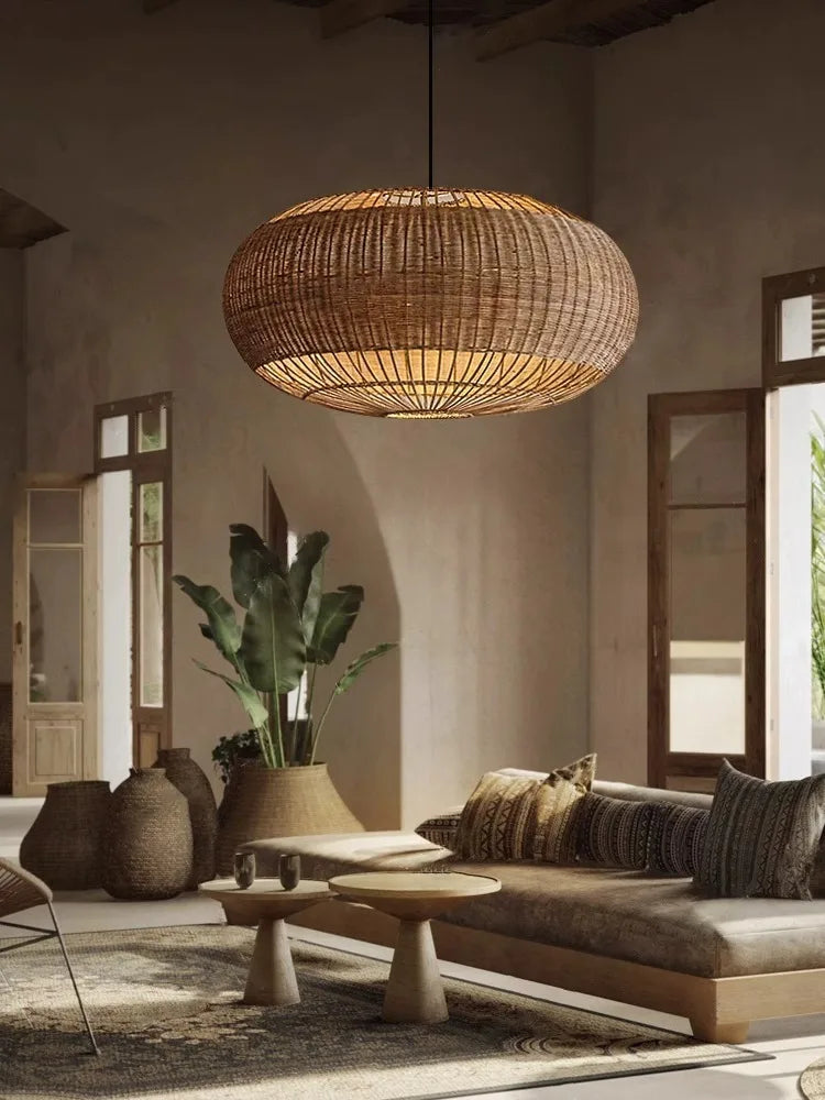 Rattan & Wood Chandelier – Wabi-Sabi Japanese for Dining Room, Living Room, Bedroom | Evanthe Petal by Evenlyr