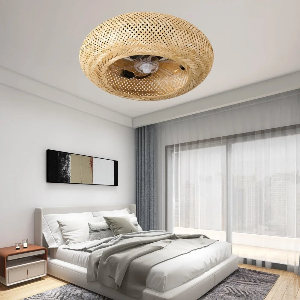 Ravena Bamboo-Woven Invisible-Blade Ceiling Fan Light – Remote Control