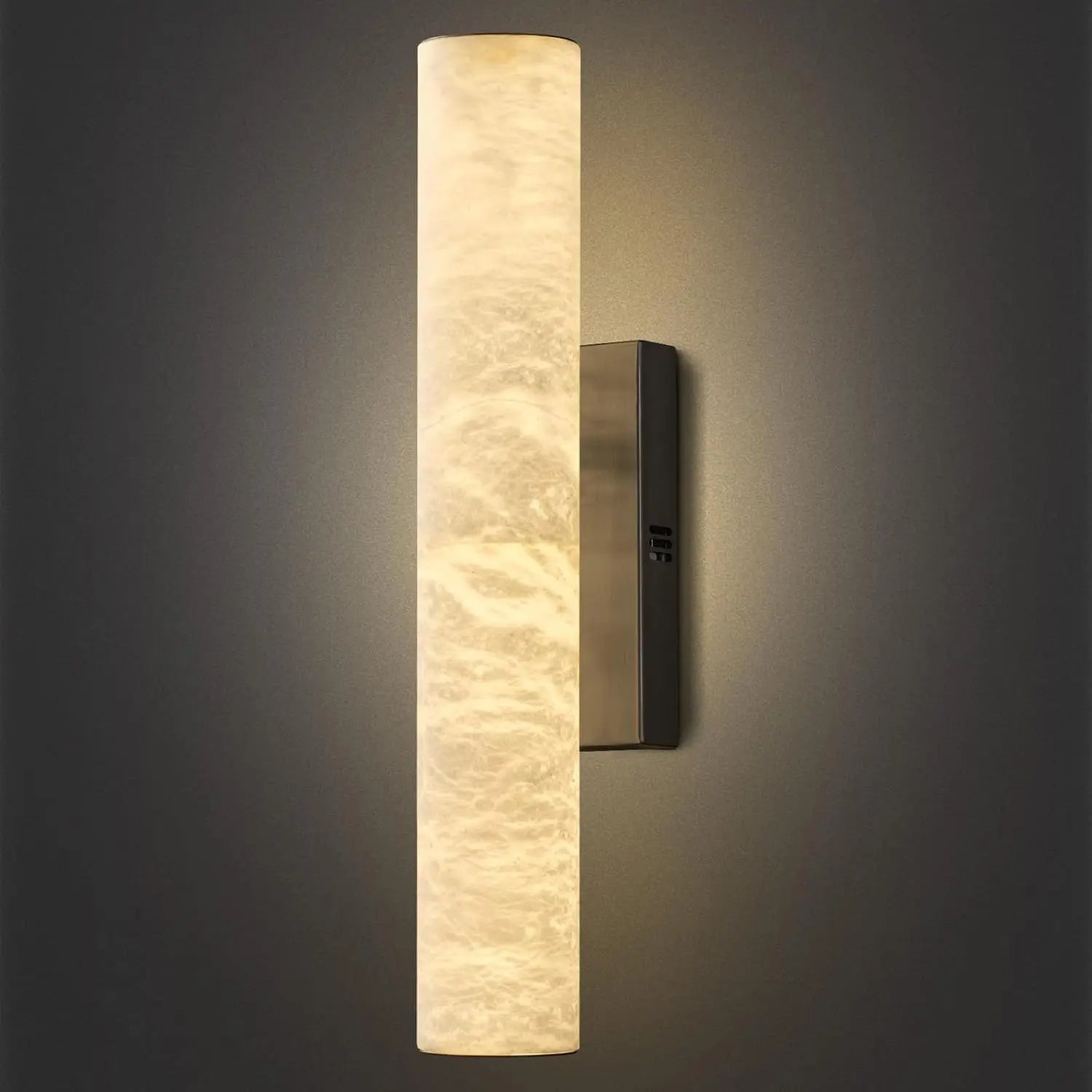 Alabaster & Marble Cylinder Wall Sconce – Modern for Bedroom & Bedside, Hallway & Entryway, Living Room | Lunara Veil by Evenlyr