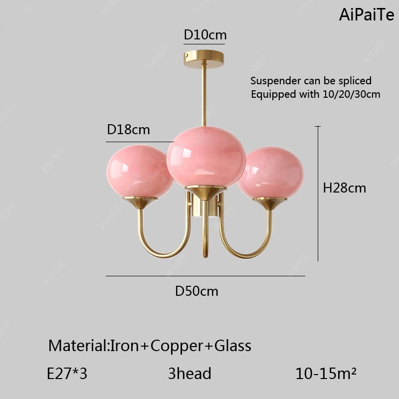 Liora Pink Bauhaus Glass Chandelier for Bedroom – Mid-Century