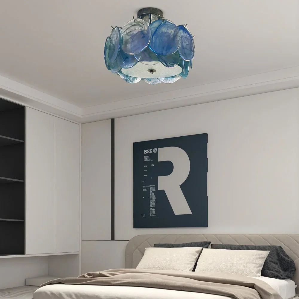 Glass & Brass Round Flush Mount Ceiling Light – Modern for Bedroom & Bedside, Living Room, Dining Room & Kitchen | Solenne Line by Evenlyr