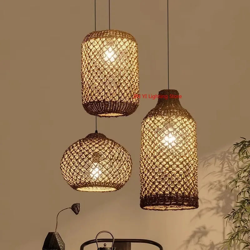 Caspian Lantern Rattan Pendant Light for Dining Room – Bamboo