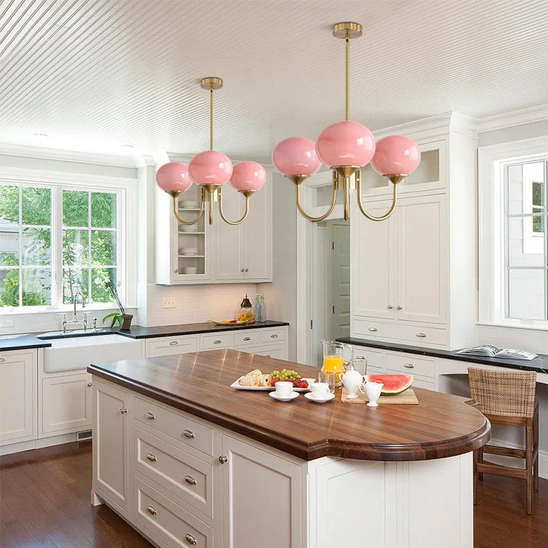 Aurelia Pink-Globe Brass Chandelier for Dining Room – French Cream