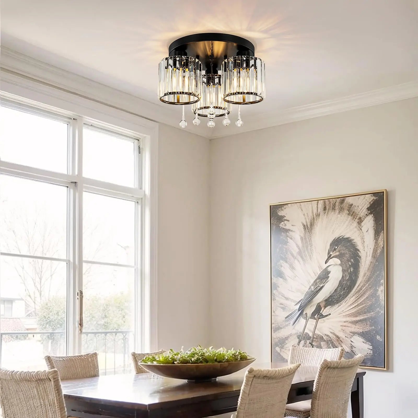 Caspian 3-Light Flush Mount Ceiling Light for Dining Room – Crystal – detail view 6